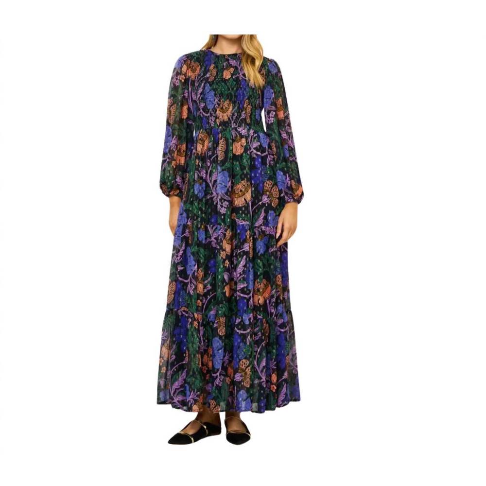 NEW OLIPHANT smocked top maxi dress in turin peri